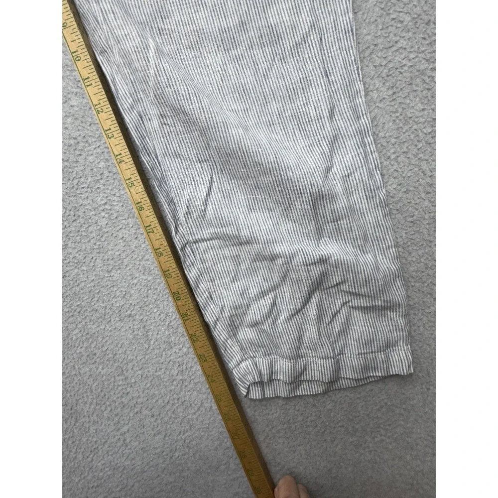 Quince 100% Linen Pants Womens Blue Pinstripe Large Pull On Casual Straight Leg